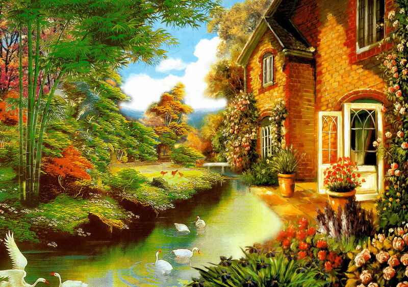 Brick Cottage by Stream