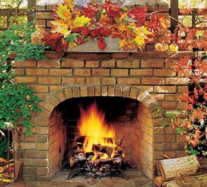 Brick Fireplace with Fire