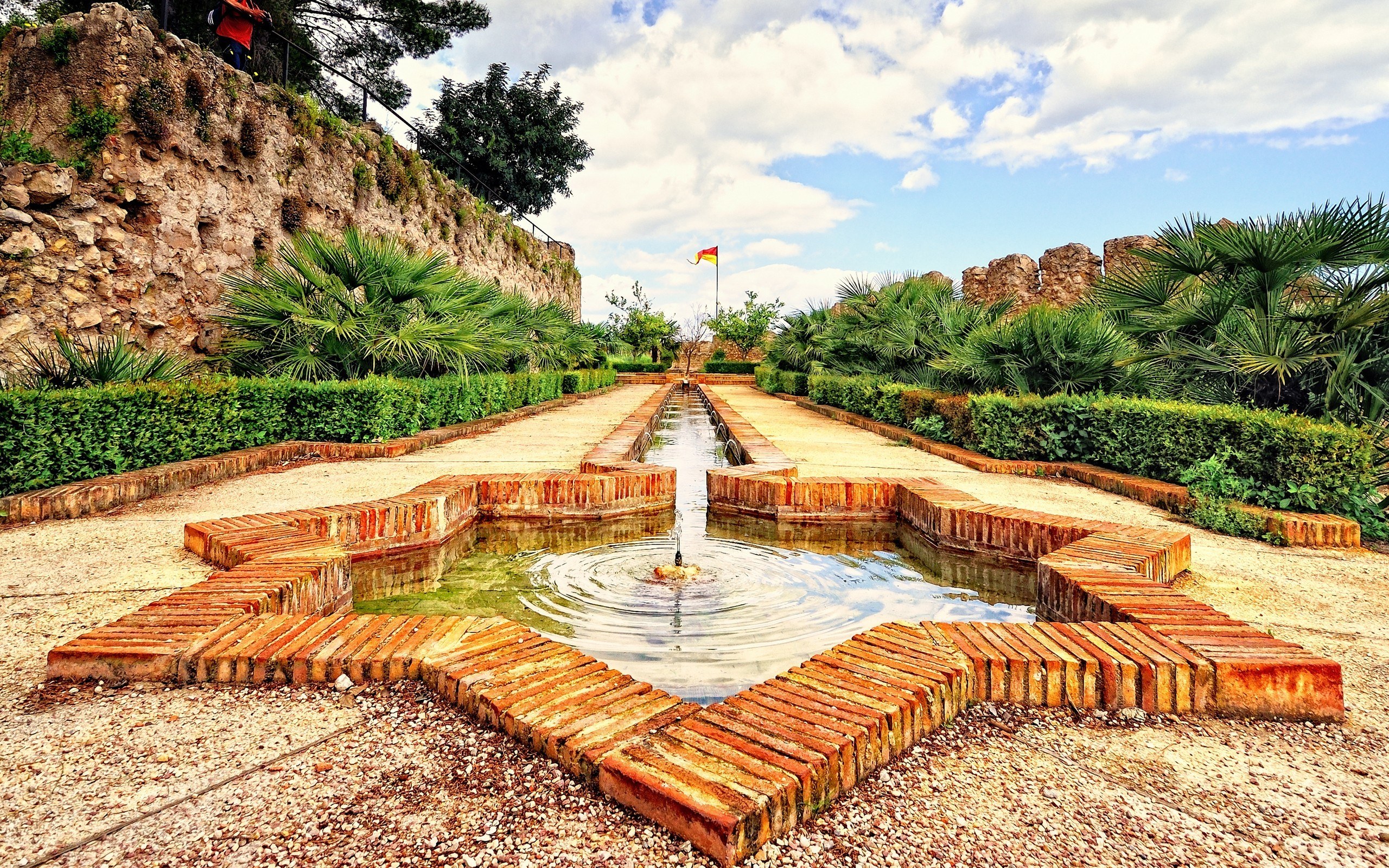 Brick fountain in a garden