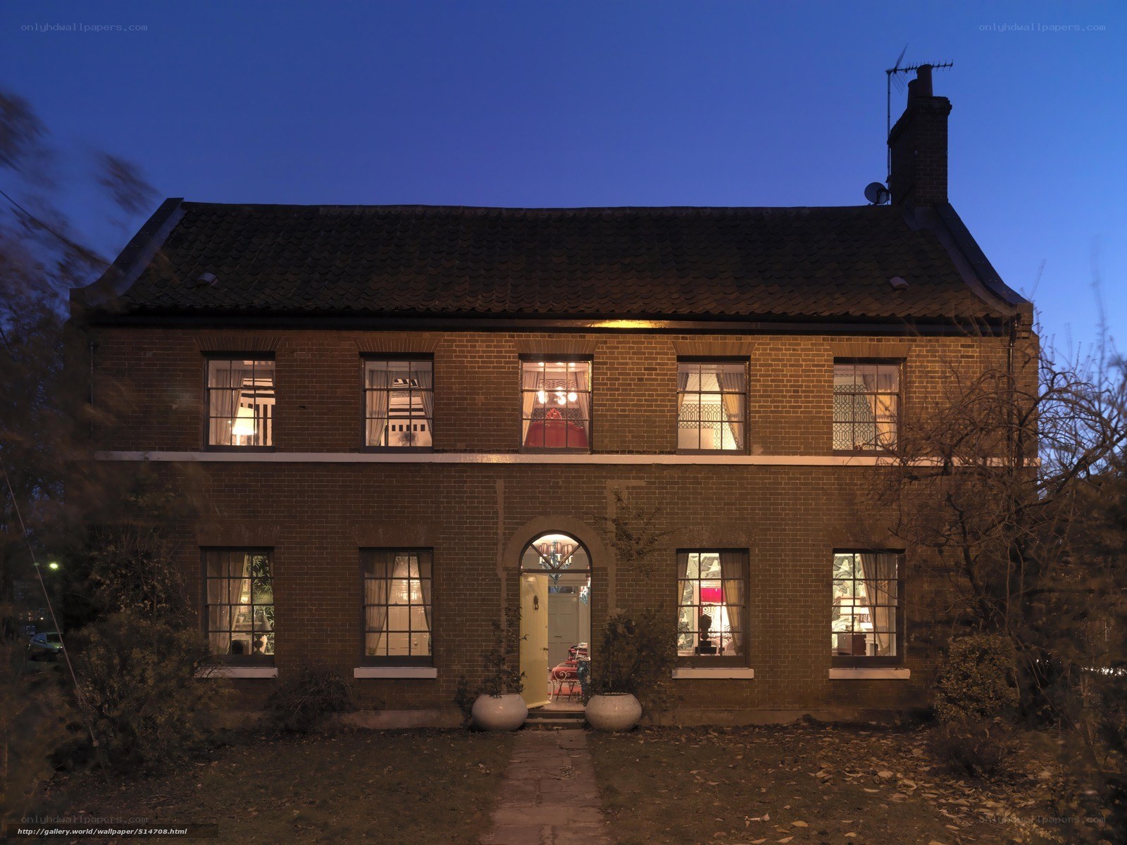 Brick house at dusk