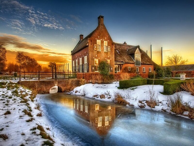Brick House by Canal — Blue