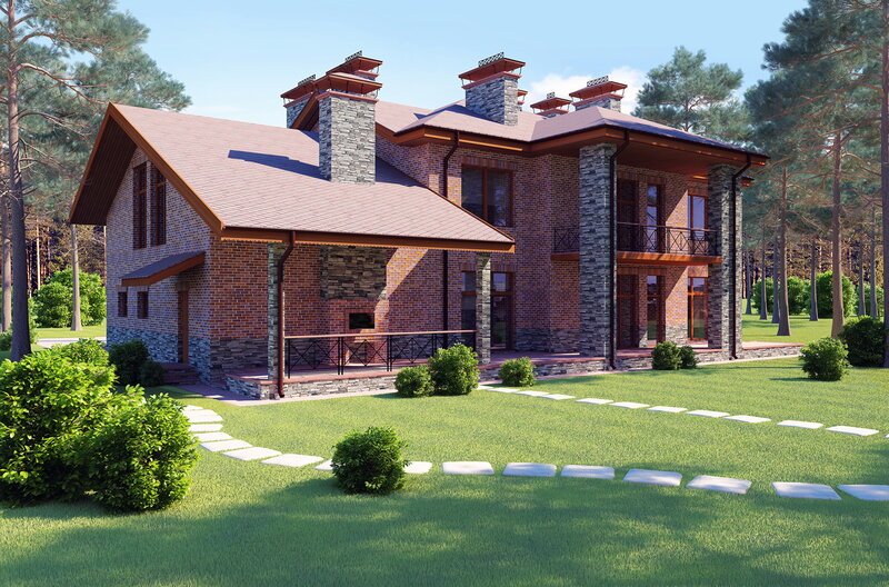 Brick House in Forest — Green