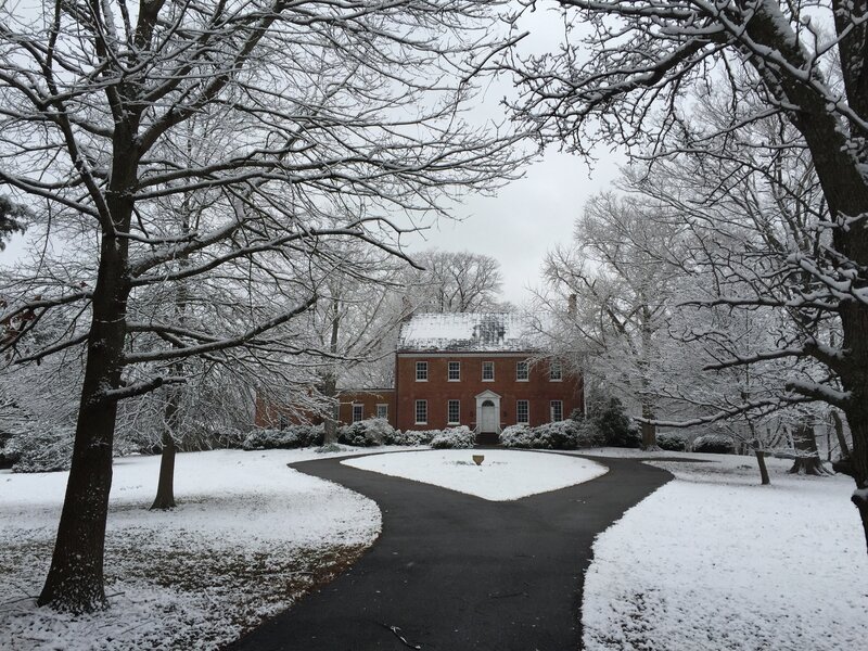 Brick House in Snow — White, Serene