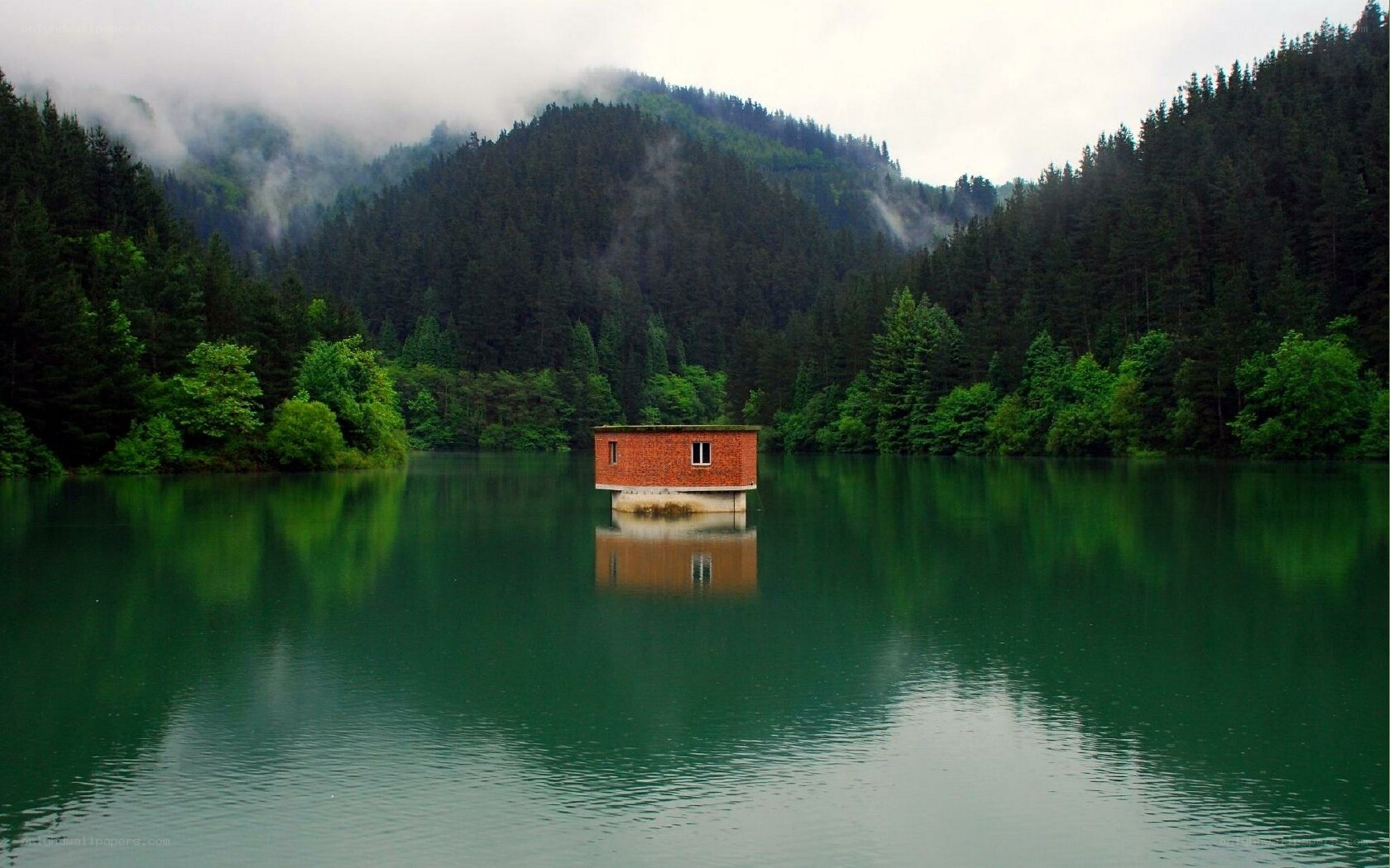 Brick house on a lake