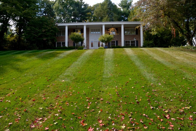 Brick House with Columns — Green, Serene