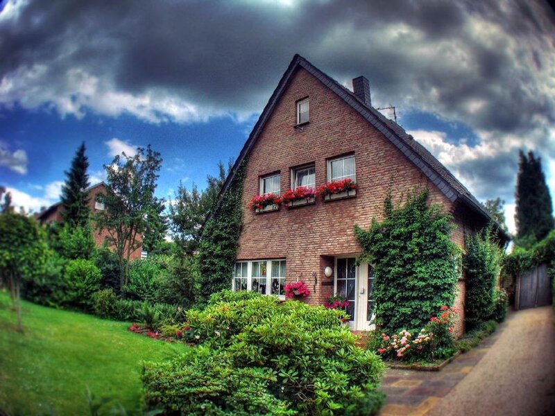 Brick house with flower boxes