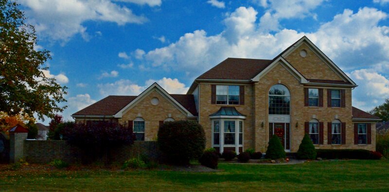 Brick House with Lawn — Blue