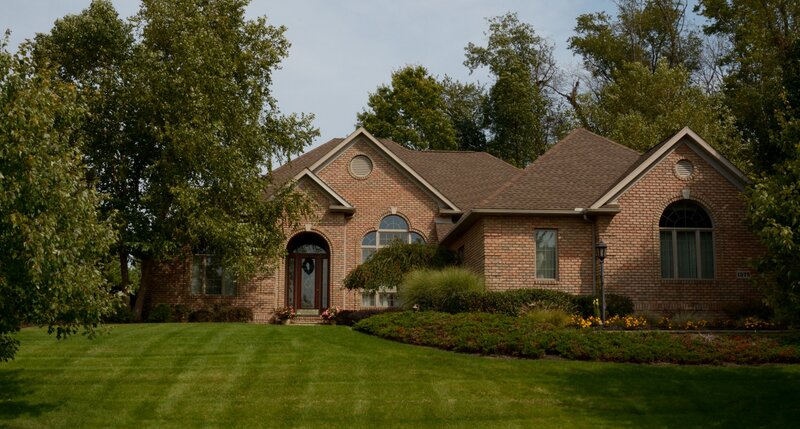 Brick House with Lawn — Green, Serene, Afternoon