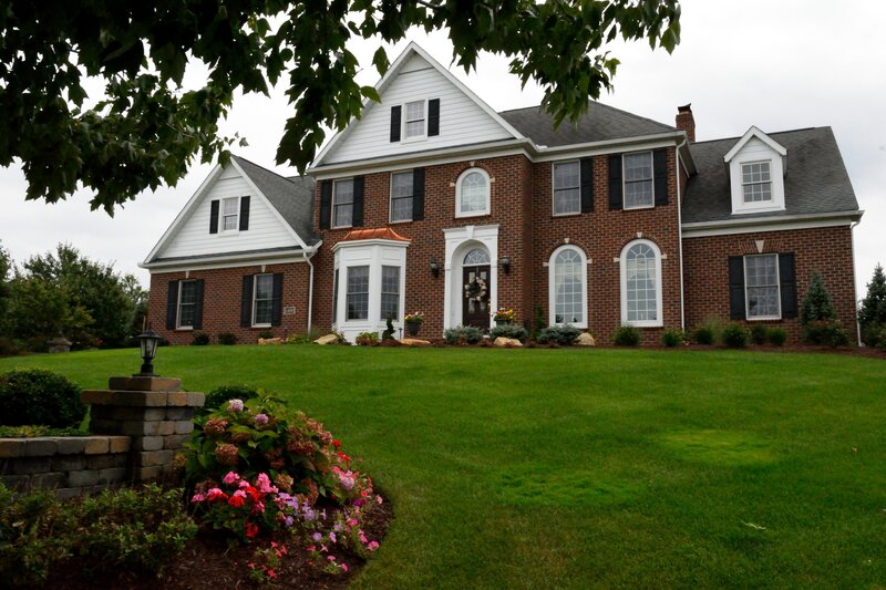 Brick House with Lawn — Green, Serene