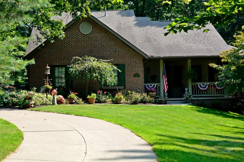 Brick House with Porch — Green, Peaceful