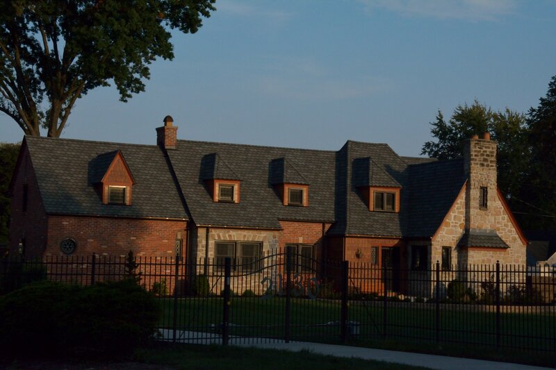 Brick House with Stone Chimney