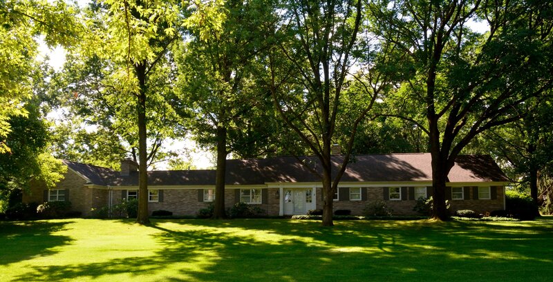 Brick House with Trees — Green, Serene