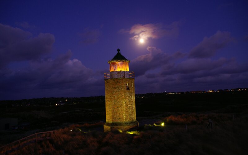Brick Lighthouse at Night — Blue