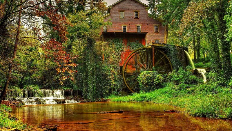 Brick Mill with Water Wheel — Green