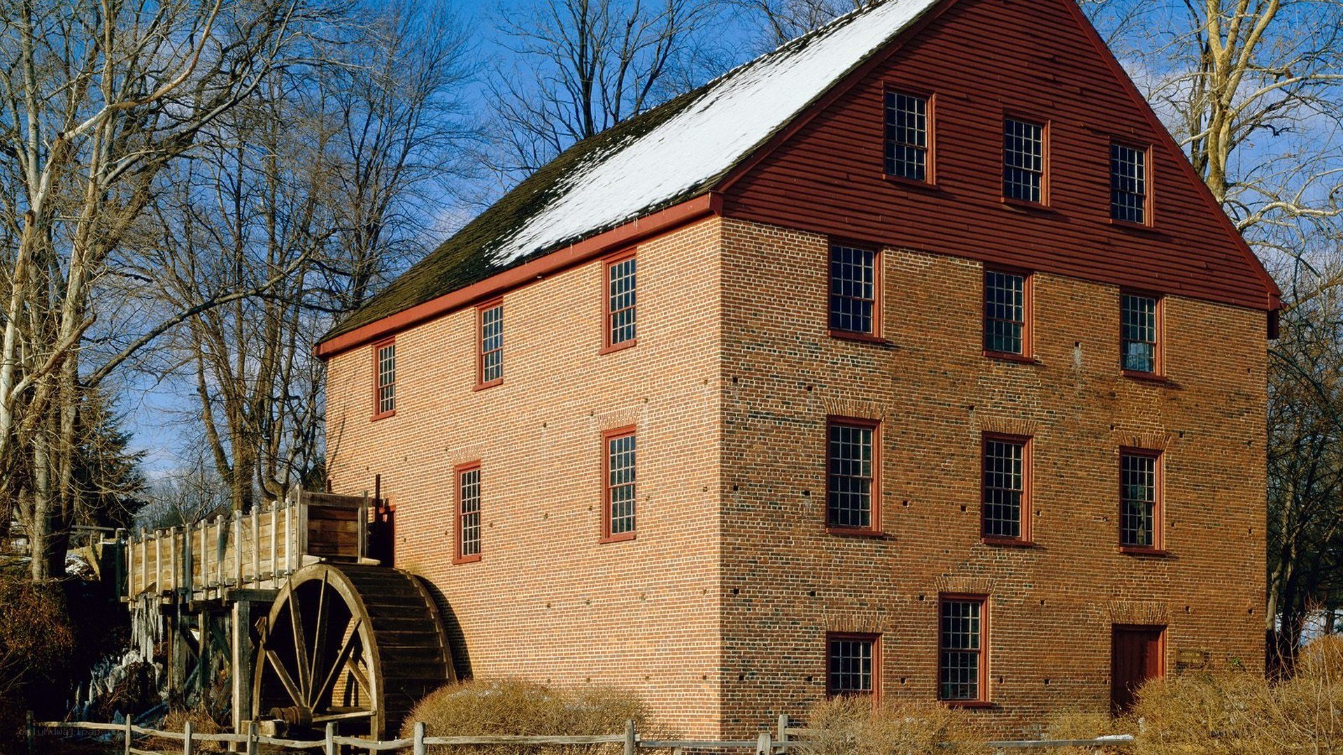 Brick mill with water wheel