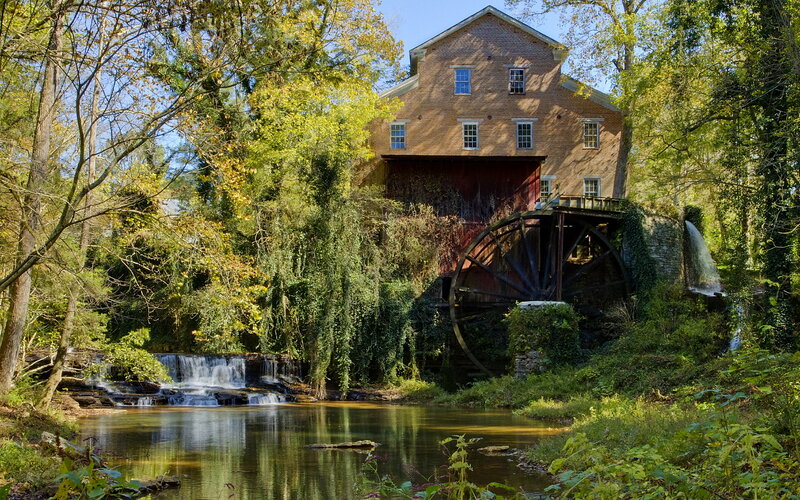 Brick Mill with Waterwheel — Green