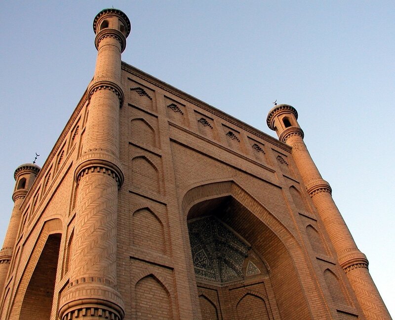 Brick mosque with minarets