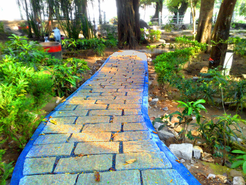 Brick Path in Garden — Green, Serene, Afternoon