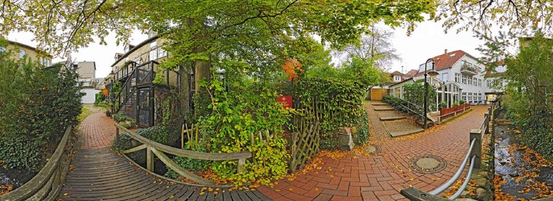 Brick Path with Wooden Bridge