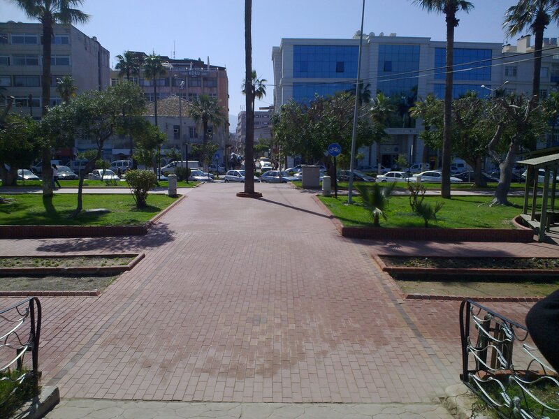 Brick pathway in city park