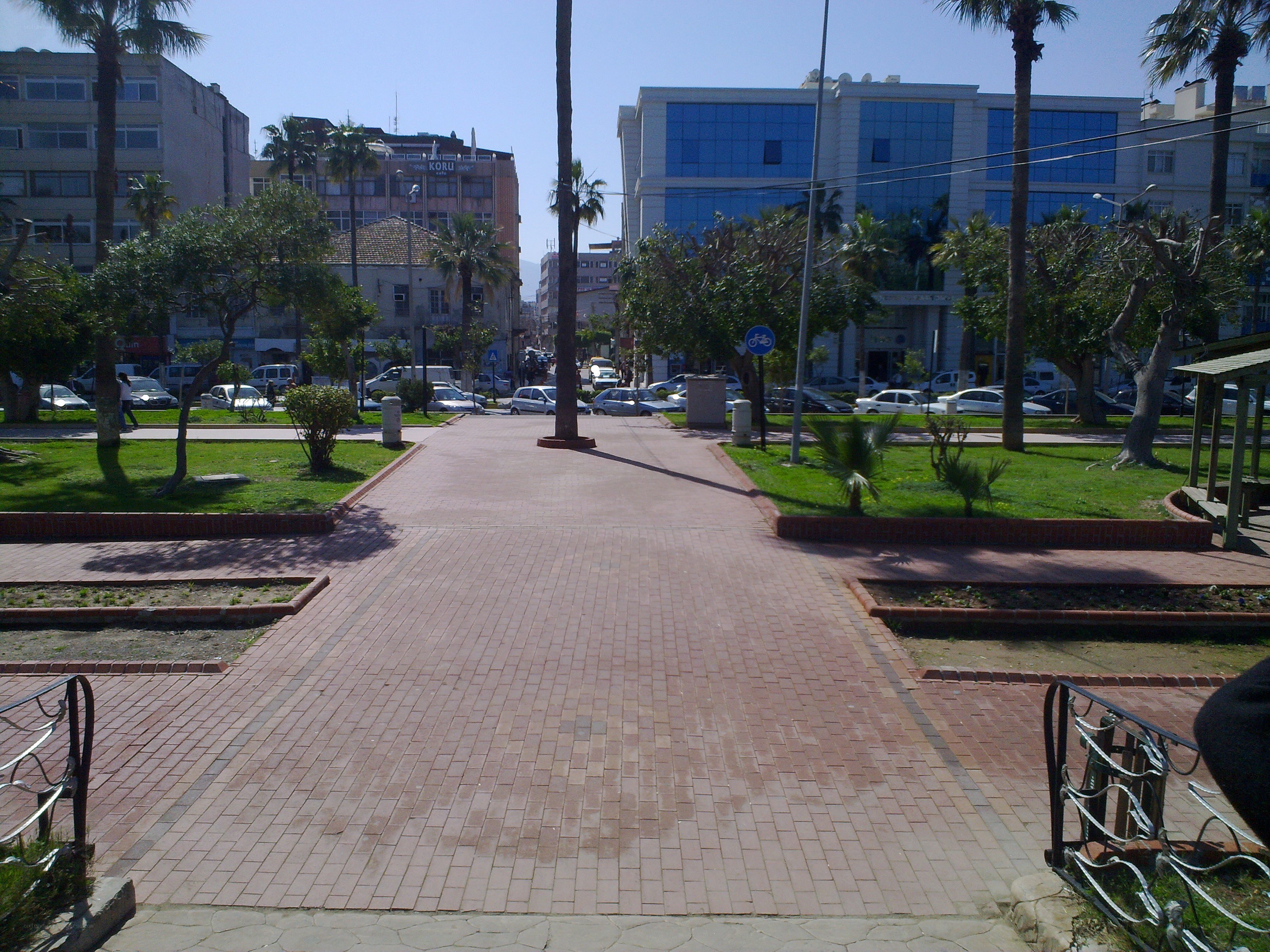 Brick pathway in city park