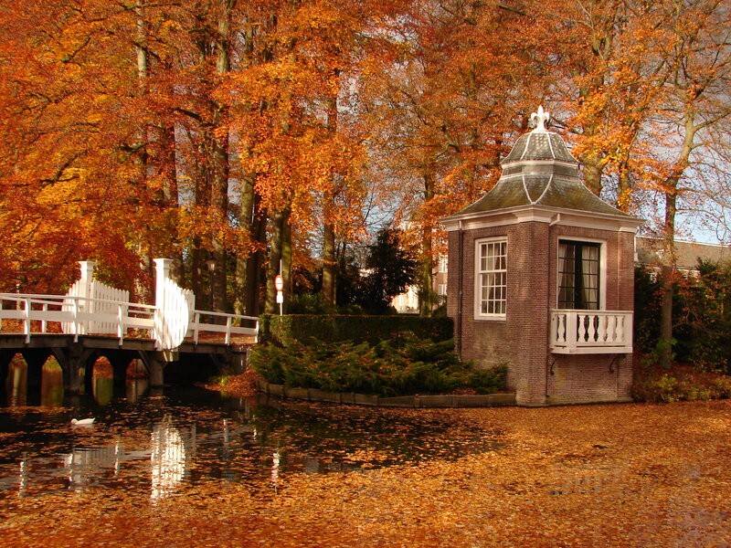 Brick Pavilion by Pond