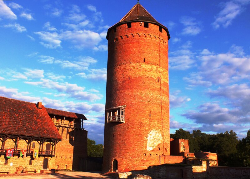 Brick Tower and Building — Red