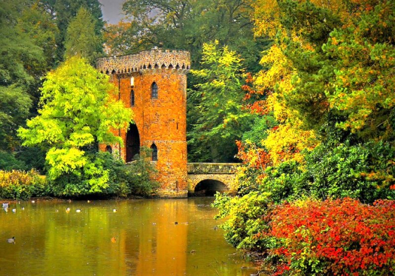 Brick Tower by Lake