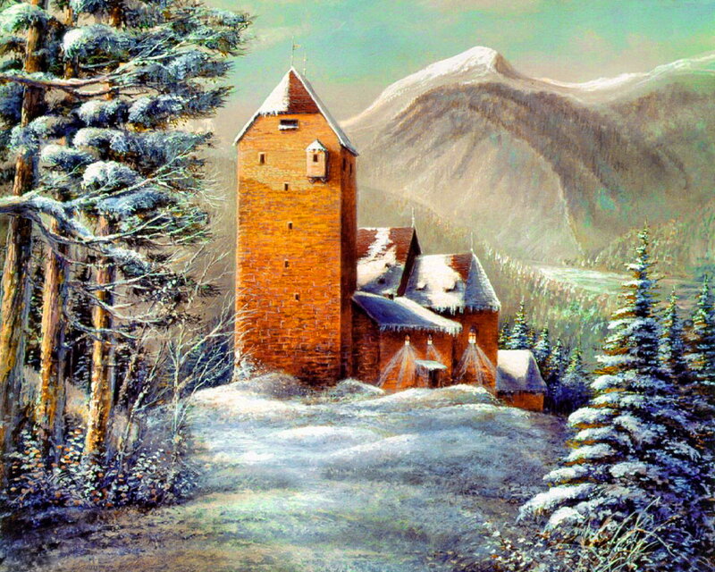 Brick Tower in Snow