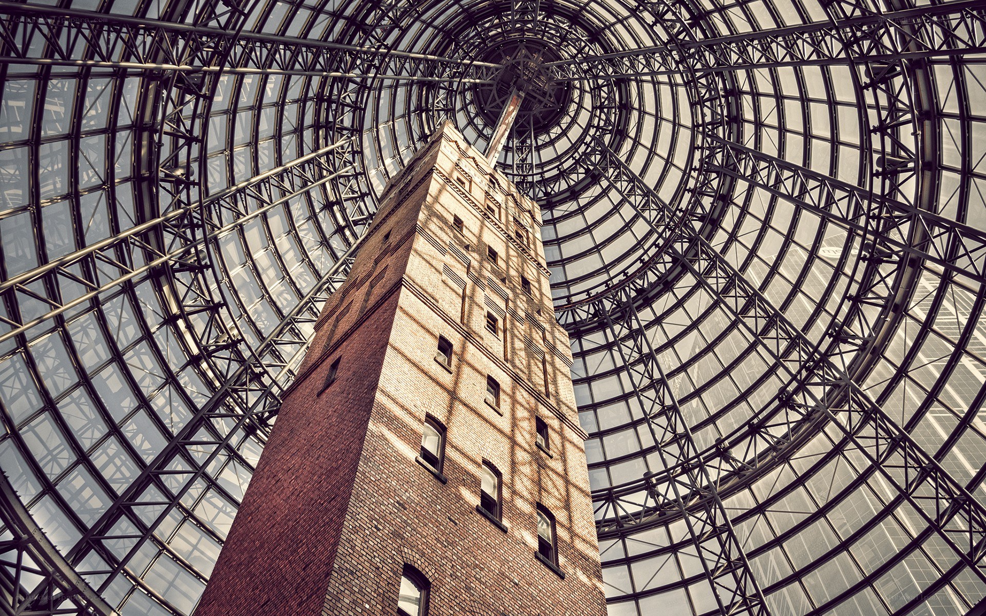 Brick tower under glass dome