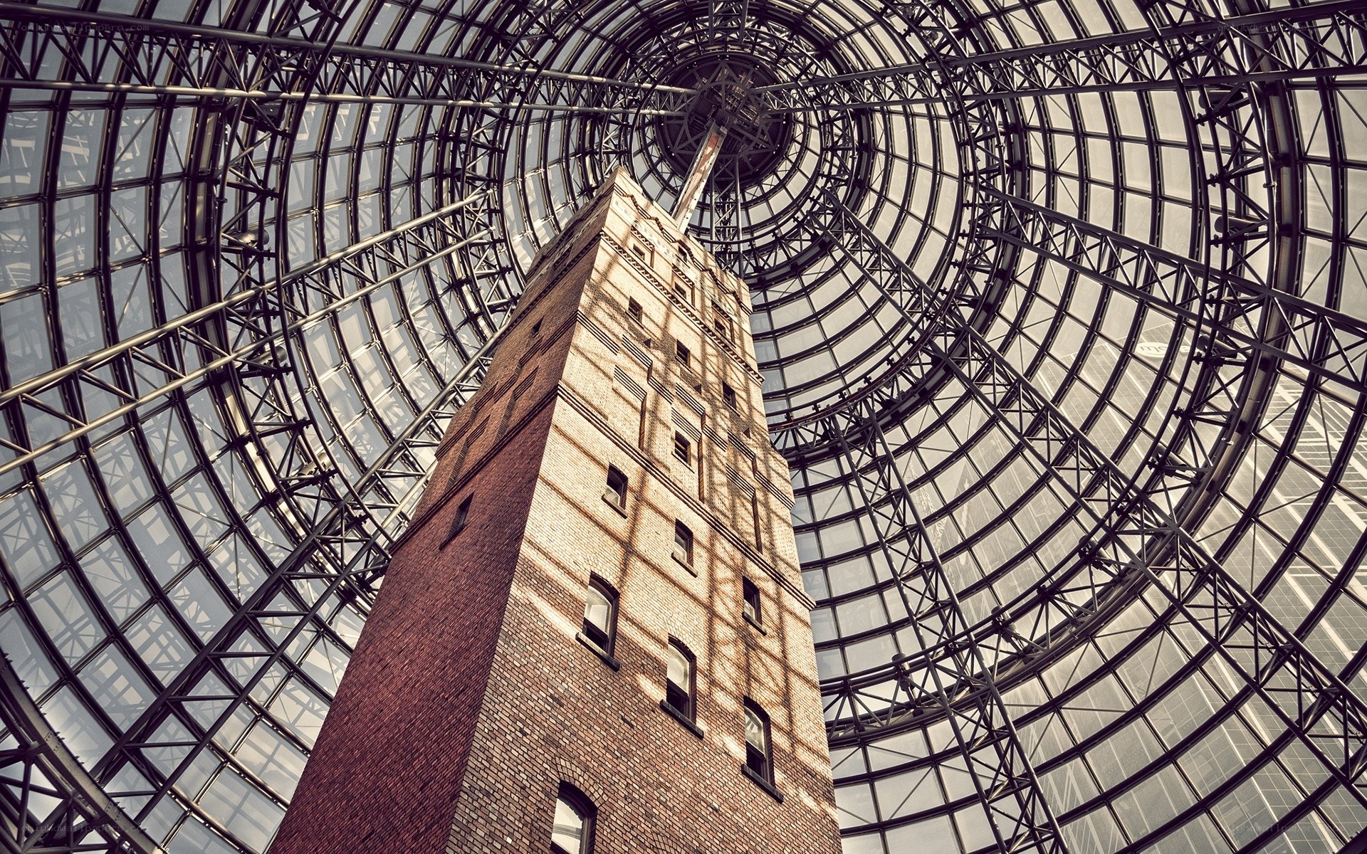 Brick tower under glass dome