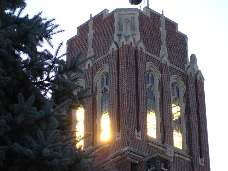 Brick Tower with Stained Glass