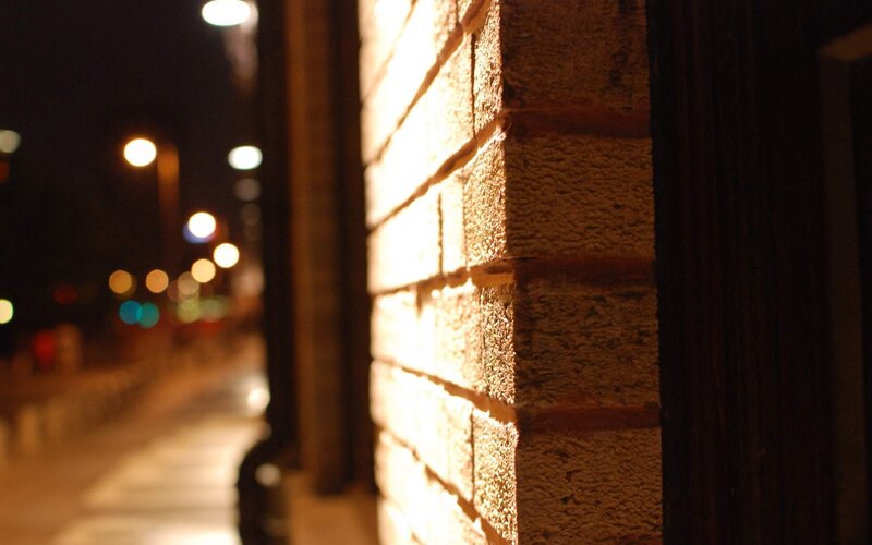 brick wall at night