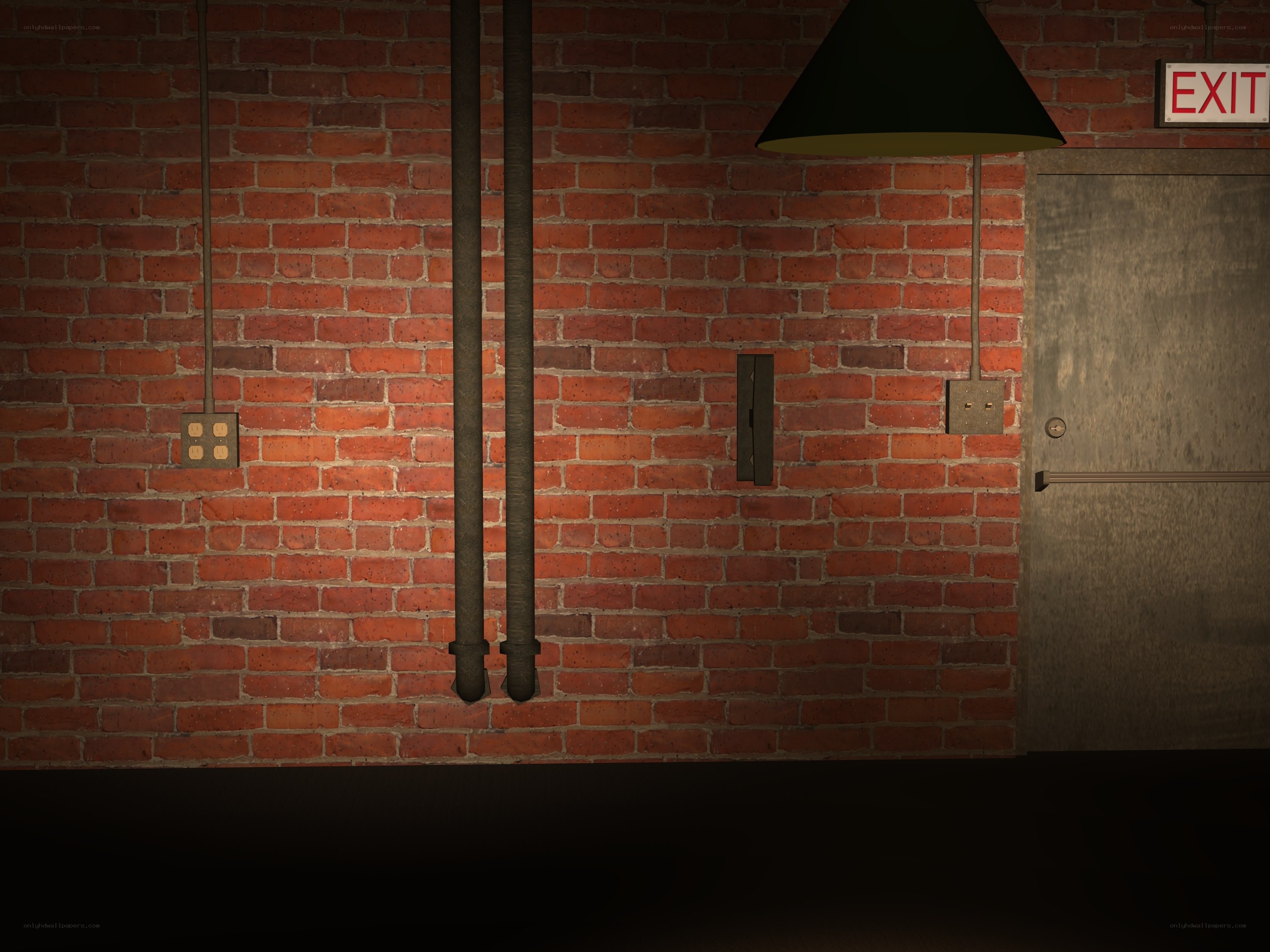 Brick wall with exit sign