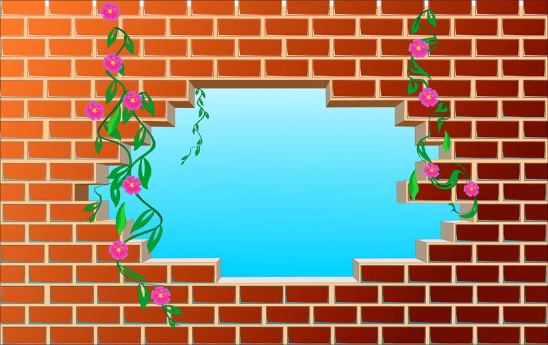 Brick Wall with Flowers