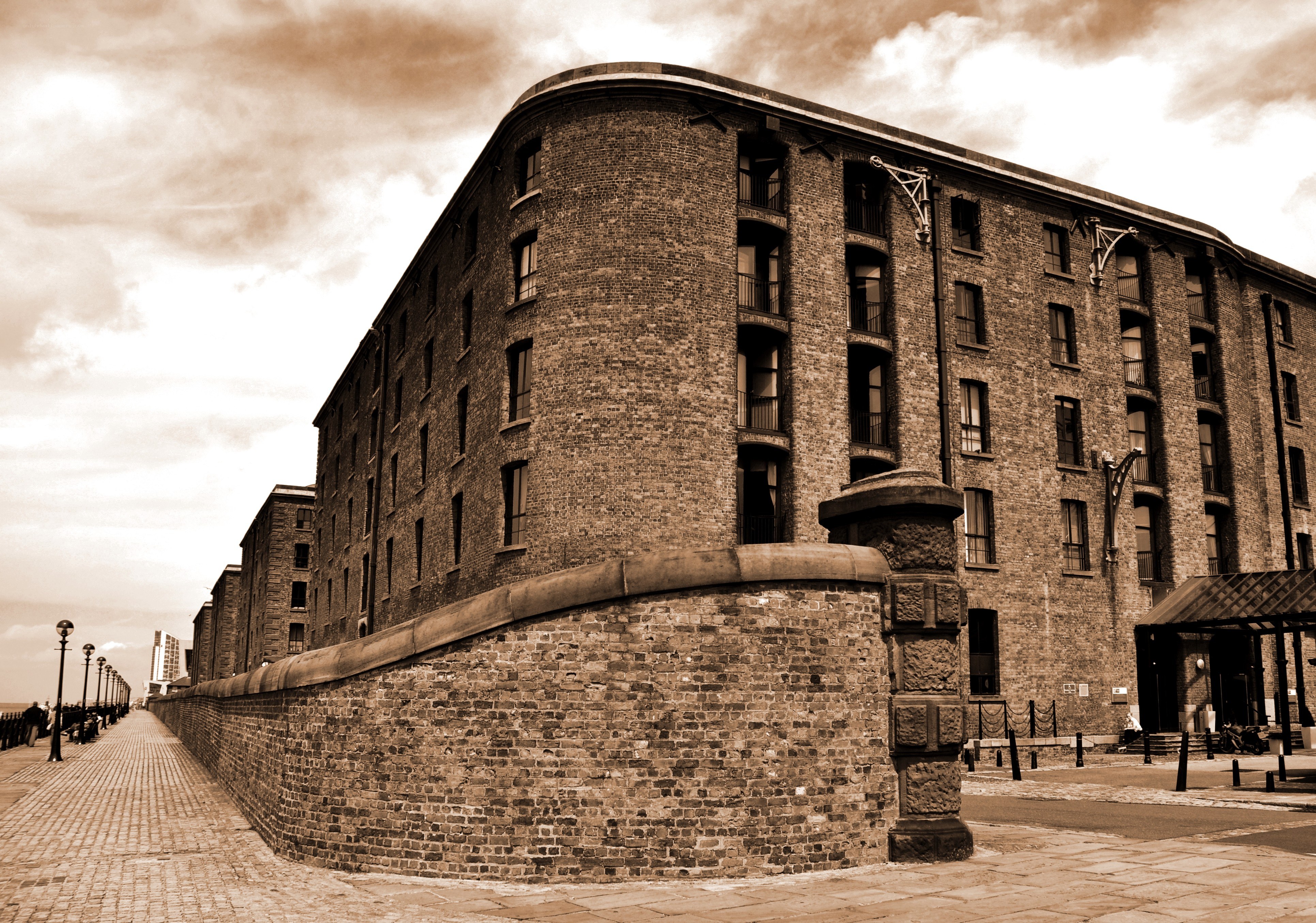 Brick warehouse by the waterfront
