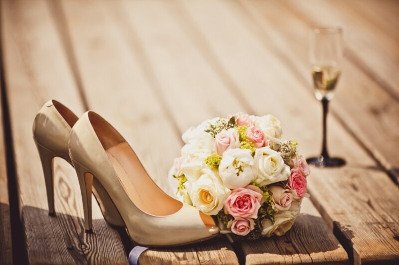Bridal Bouquet and Shoes — Beige