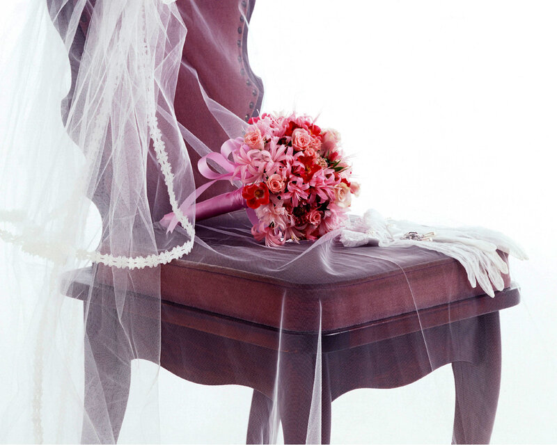 Bridal bouquet on a chair