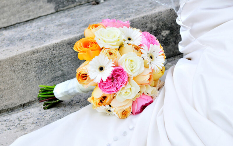 Bridal Bouquet on Steps