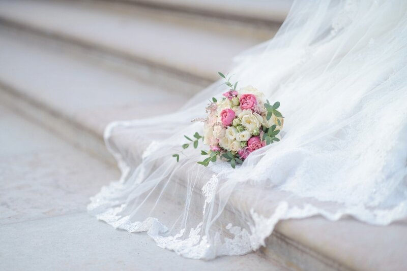 Bridal Bouquet on Veil