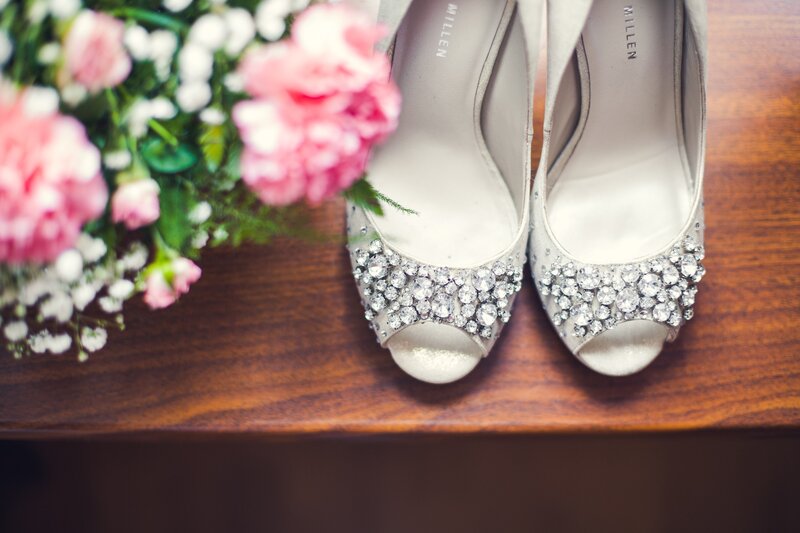 Bridal Shoes and Bouquet — White