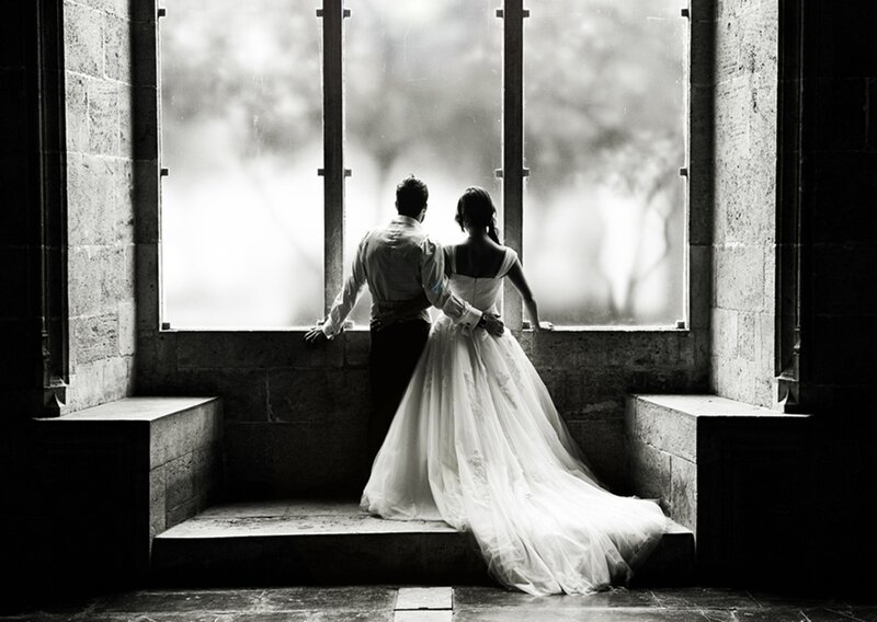 Bride and Groom Couple — Black, Dramatic, Photograph
