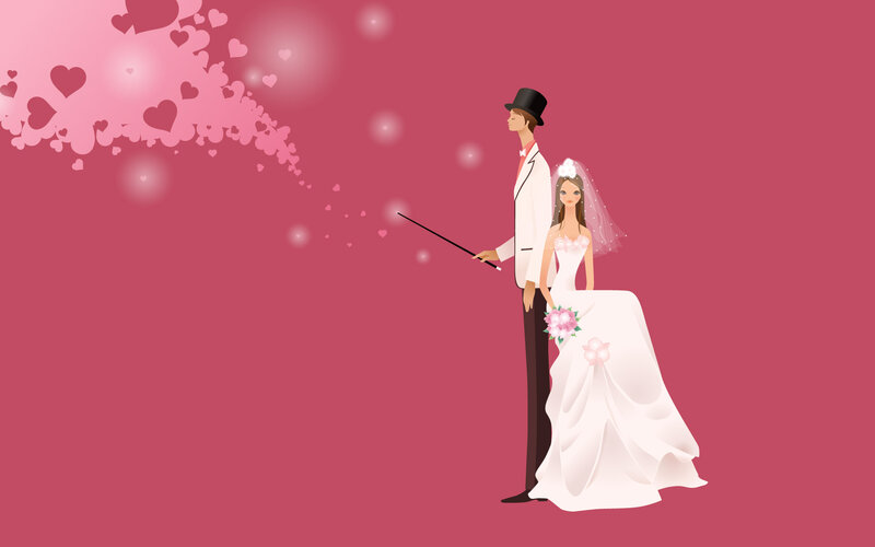 Bride and Groom Couple — Pink, Romantic, Vector Art