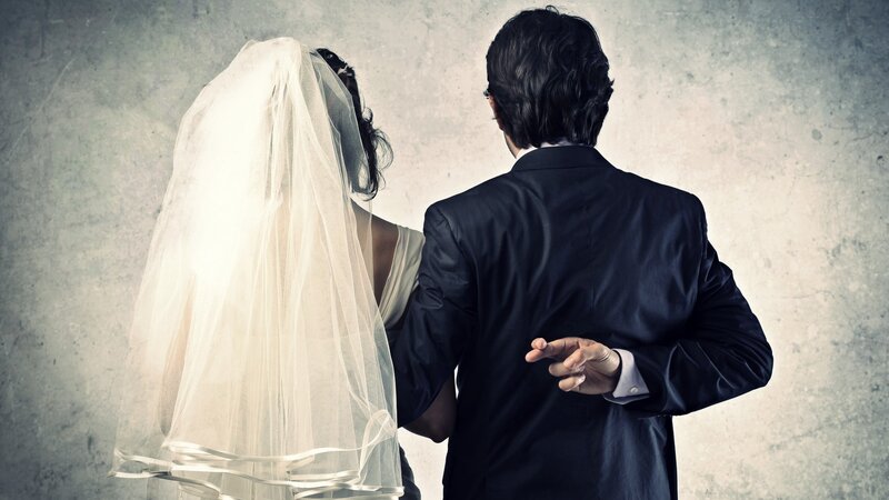 Bride and Groom Couple — White, Dramatic, Photograph, Veil, Suit, Back View, Black