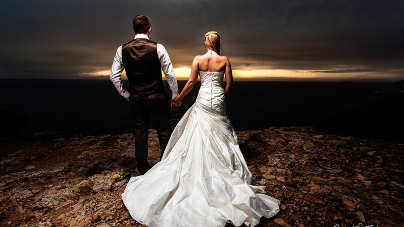 Bride and Groom Couple — White, Dramatic