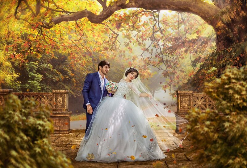 Bride and Groom Couple — White, Romantic, Autumn