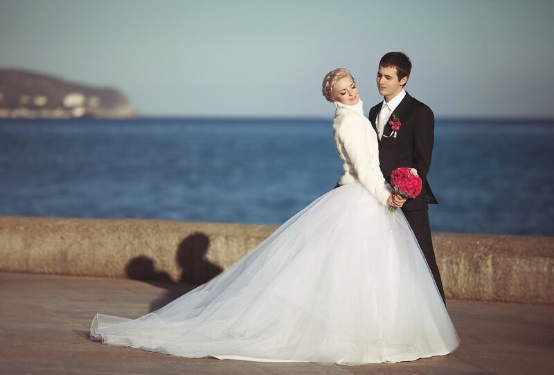 Bride and Groom Couple — White, Serene, Afternoon