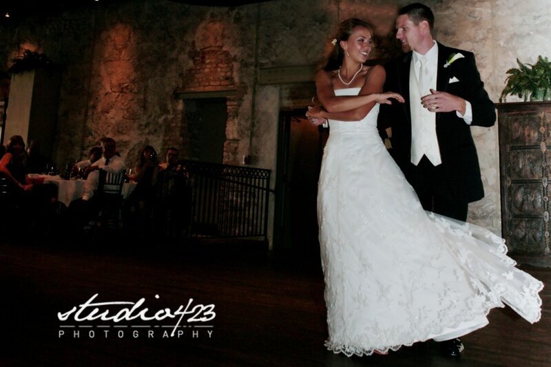 Bride and groom dancing
