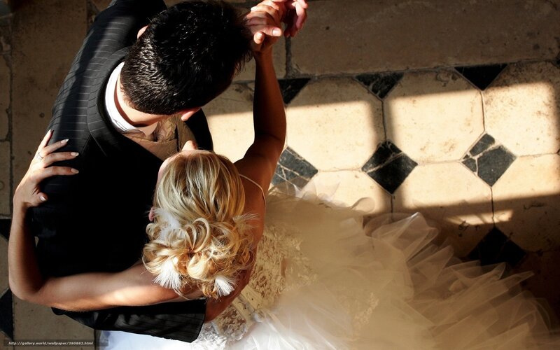 Bride and groom dancing