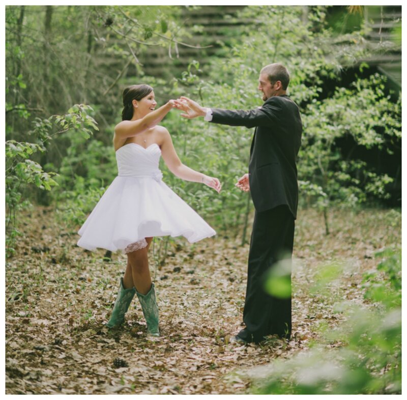 Bride and Groom Dancing — White, Joyful